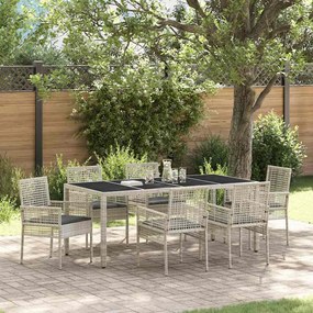 vidaXL Conjunto de Jantar para Jardim de 7 Peças com Almofadas Cinza Claro de Rattan e Poliéster