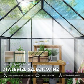 Estufa de jardim em alumínio e policarbonato, com janela ajustável e porta de batente resistente às intempéries e transparente