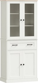 HOMCOM Armário de Cozinha com 2 Portas de Acrílico, Gaveta Grande e Prateleiras Ajustáveis 76x40x182,5 cm Creme | Aosom Portugal