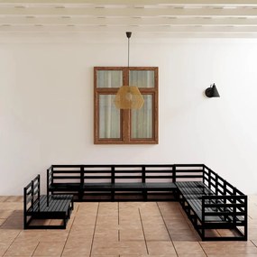 11 pcs conjunto lounge de jardim pinho maciço preto
