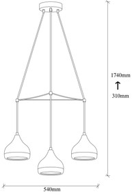 Candeeiro Chandelier Yildo – Preto e Cobre – Diâmetro 54 cm, Altura 17