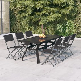 7 pcs conjunto de jantar para jardim cinzento e preto
