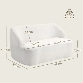 Sofá de 2 Lugares Estofado em Borreguito Sofá de Sala de Estar com Desenho Curvo e Acolchoamento Grosso142x85x73,5 cm Creme