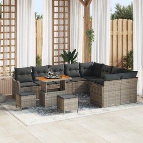 vidaXL Conjunto de Sofá de Jardim com Almofadas Cinza Rattan Poliéster Acácia