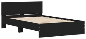 Estrutura de cama com cabeceira e luzes LED 135x190 cm preto