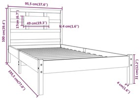 Estrutura cama de solteiro 90x190 cm madeira maciça preto