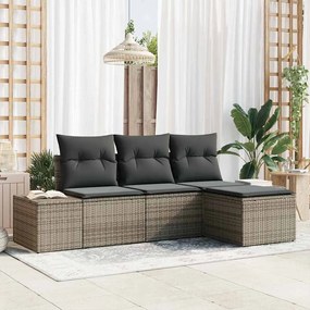 vidaXL Conjunto de Sofá de Jardim de 4 Peças com Almofadas Cinza Rattan