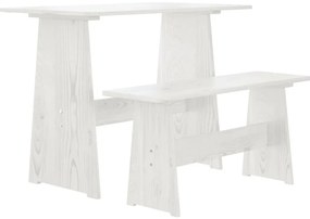 Mesa de jantar com banco REINE pinho maciço branco