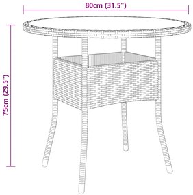 3 pcs conj. bistrô de jardim vime PE e vidro temperado castanho