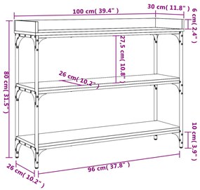 Mesa consola c/ prateleiras 100x30x80 cm preto