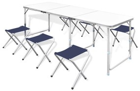 vidaXL Conj. mesa campismo dobrável c/ 6 bancos altura ajust. 180x60cm