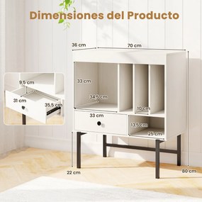 Suporte grande para gira-discos e discos de vinil de meados do século com compartimentos abertos para álbuns Branco