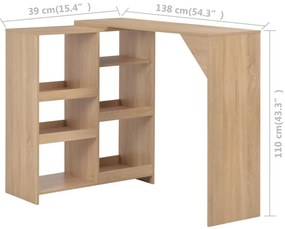 Mesa de bar com prateleira movível carvalho 138x39x110 cm