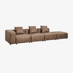Sofá Modular De Canto Esquerdo De 3 Peças Com Braço Alto E Puff (↔︎370 Cm) Bruna Camurça Café Castanho - Sklum