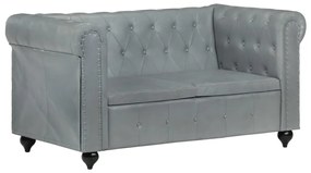 vidaXL Sofá chesterfield de 2 lugares em couro genuíno cinzento