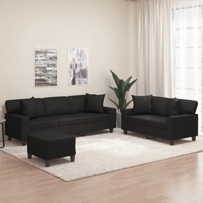 vidaXL 3 pcs conj. de sofás c/ almofadas/almofadões couro artif. preto