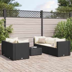 vidaXL 6 pcs conjunto lounge de jardim c/ almofadões vime PE preto