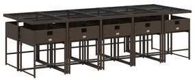 11 pcs conjunto jantar p/ jardim c/ almofadões vime PE castanho