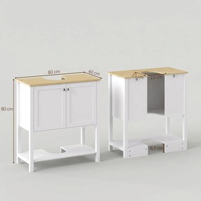 Móvel Inferior para Lavatório com Prateleira Aberta e 2 Portas, para Lavatório (NÃO INCLUIDO) com ou sem Coluna, 80 x 40 x 80 cm, Branco