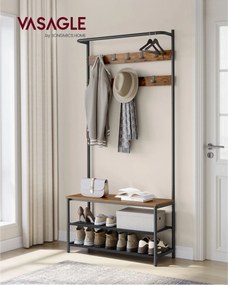 Armário entrada, hall com banco para sapatos estilo industrial 32,2 x 84 x 180 cm castanho vintage-preto