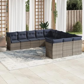 vidaXL 11 pcs conjunto sofás de jardim c/ almofadões vime PE cinzento