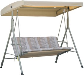 Outsunny Baloiço de Jardim Exterior de 3 Lugares com Toldo Ajustável e Estrutura em Aço 172x110x156 cm Castanho Claro | Aosom Portugal