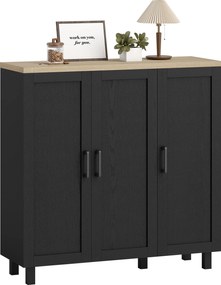 Aparador para Sala de Estar Móvel Buffet com 3 Portas e Prateleiras Ajustáveis 90x30x90 cm Preto e Madeira