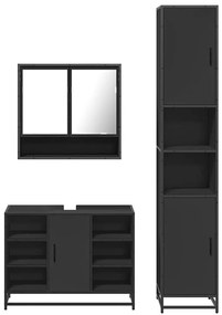 3 pcs conjunto móveis casa de banho derivados de madeira preto