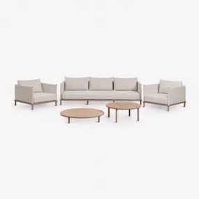 Conjunto De Jardim Com Sofá De 3 Lugares, 2 Poltronas E 2 Mesas De Centro Redondas Em Madeira De Acácia Olivia Marrom Acácia - Sklum