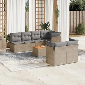 8 pcs conj. sofás jardim c/ almofadões vime PE bege misturado