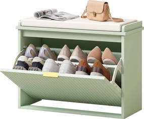 Banco para Sapatos, 62 x 26 x 47,5 cm, Duas Gavetas com Prateleiras Reguláveis, Verde