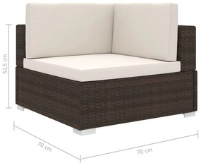 Cadeira de canto seccional c/ almofadões 1 pc vime PE castanho