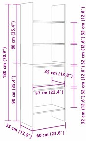 Gabinete de Livros Carvalho preto 60 x 35 x 180 cm