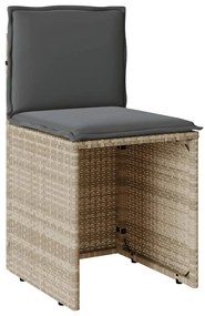 3 pcs conjunto bistrô com almofadões vime PE cinzento claro