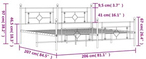 Estrutura de cama com cabeceira e pés 200x200 cm metal preto