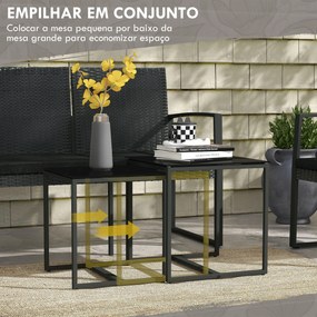 Conjunto Móveis de Jardim de Vime Sintético com 2 Poltronas Individuais 1 Sofá Duplo e 2 Mesas de Centro Preto
