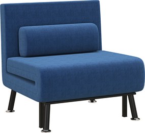 HOMCOM Sofá Cama Individual Dobrável com Encosto Ajustável em 5 Níveis Almofada e Estofado em Linho Sintético 75x70x75 cm Azul | Aosom Portugal