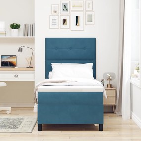 Cama Box Spring vidaXL com Colchão Azul Escuro 90x200 cm em Veludo