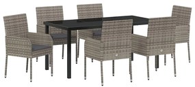 Conjunto de Jantar de Jardim com 7 Peças e Almofadas Cinza em Rattan S