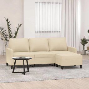 Sofá de 3 lugares com apoio de pés 180 cm tecido cor creme