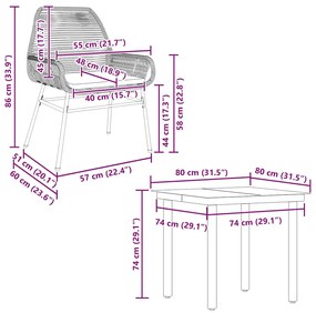 Conjunto de jantar jardim 5 peças almofadas vidro vime PE preto