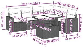 7 pcs conjunto de sofás p/ jardim com almofadões vime PE bege