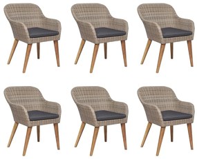 7 pcs conjunto jantar exterior com almofadões vime PE