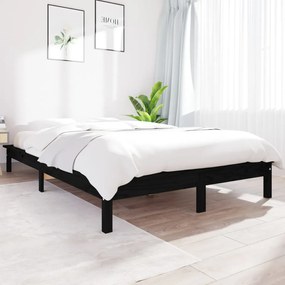 Estrutura de cama king 150x200 cm pinho maciço preto