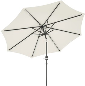 Outsunny Chapéu de Sol para Jardim Ø292x252 cm com Inclinação Ajustável até 45° Luzes LED Solares e Manivela Creme