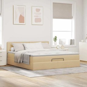 Cama Otomana com colchão &amp; LEDs 180x200cm tecido creme