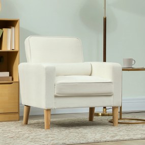 Sofá Sala de Estar Estofada em Veludo Poltrona de Leitura com Assento com Botões e Pés de Madeira 76x79x82 cm Creme