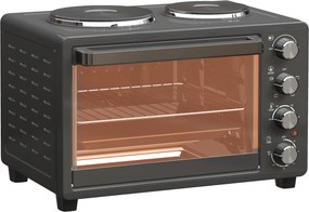 Forno Elétrico de Bancada 28L 2600W com Placas de Cozedura, Temperatura Ajustável, Temporizador e Tabuleiro, Preto