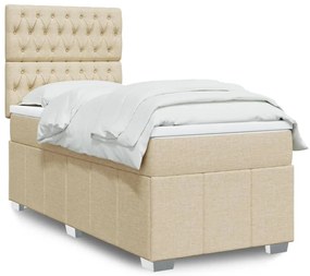 vidaXL Cama com molas/colchão 100x200 cm tecido cor creme