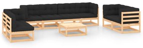 vidaXL 9 pcs conjunto lounge de jardim c/ almofadões pinho maciço
